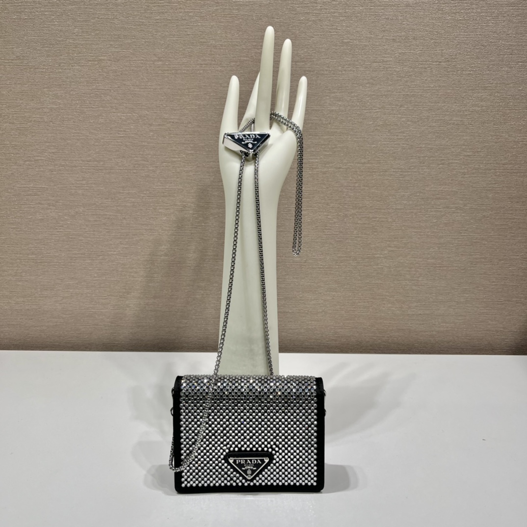 Pra*a cardholder with shoulder strap and crystals