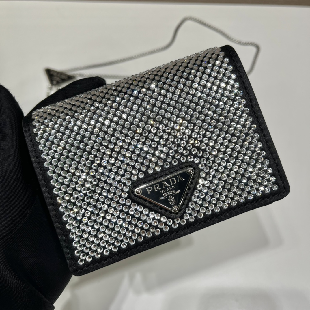 Pra*a cardholder with shoulder strap and crystals