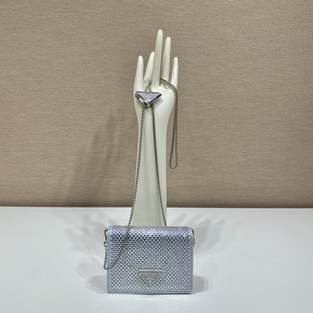 Pra*a cardholder with shoulder strap and crystals