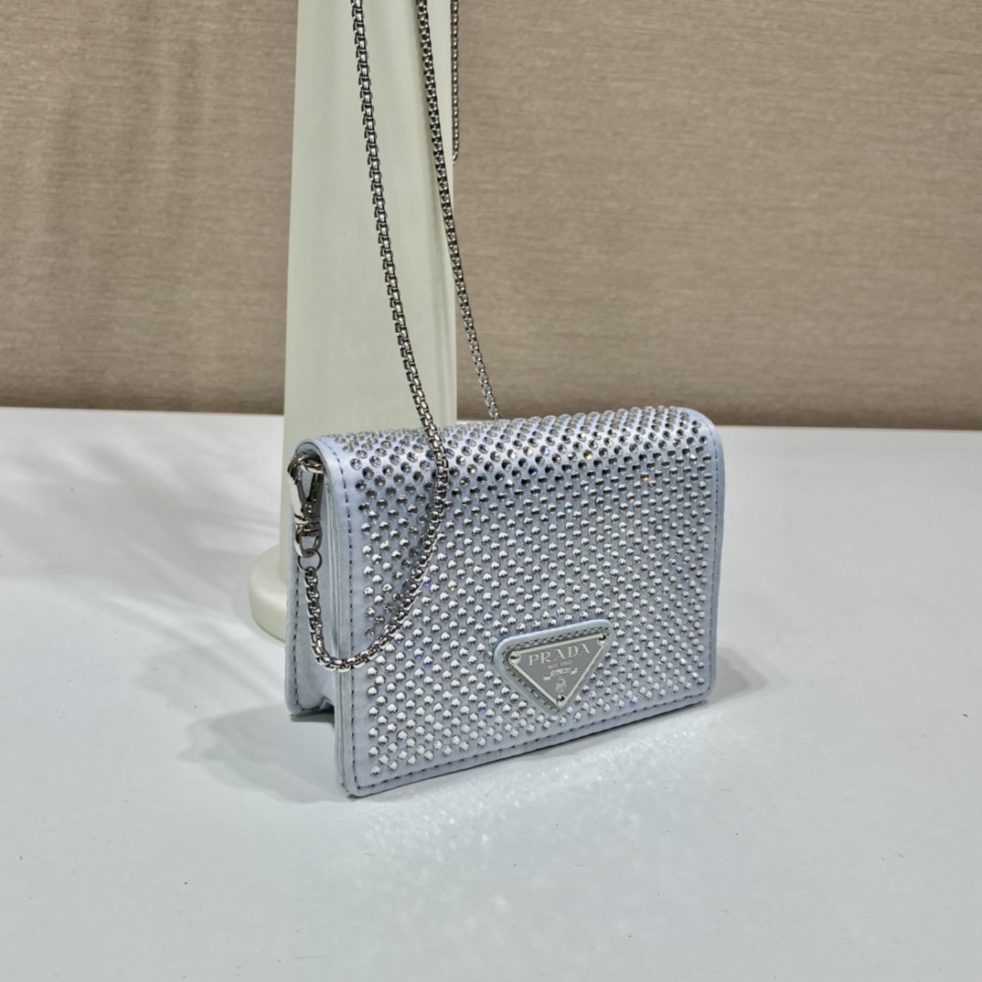 Pra*a cardholder with shoulder strap and crystals