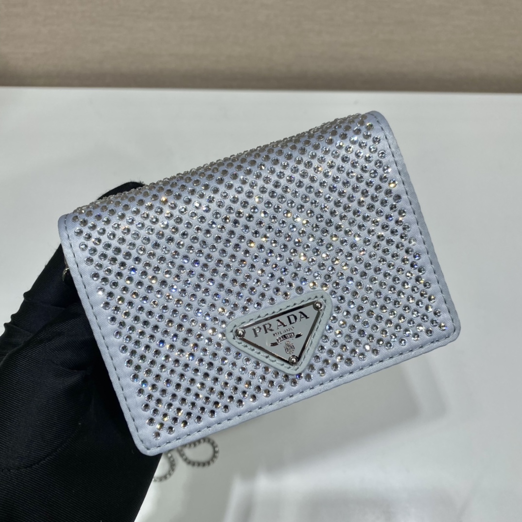 Pra*a cardholder with shoulder strap and crystals