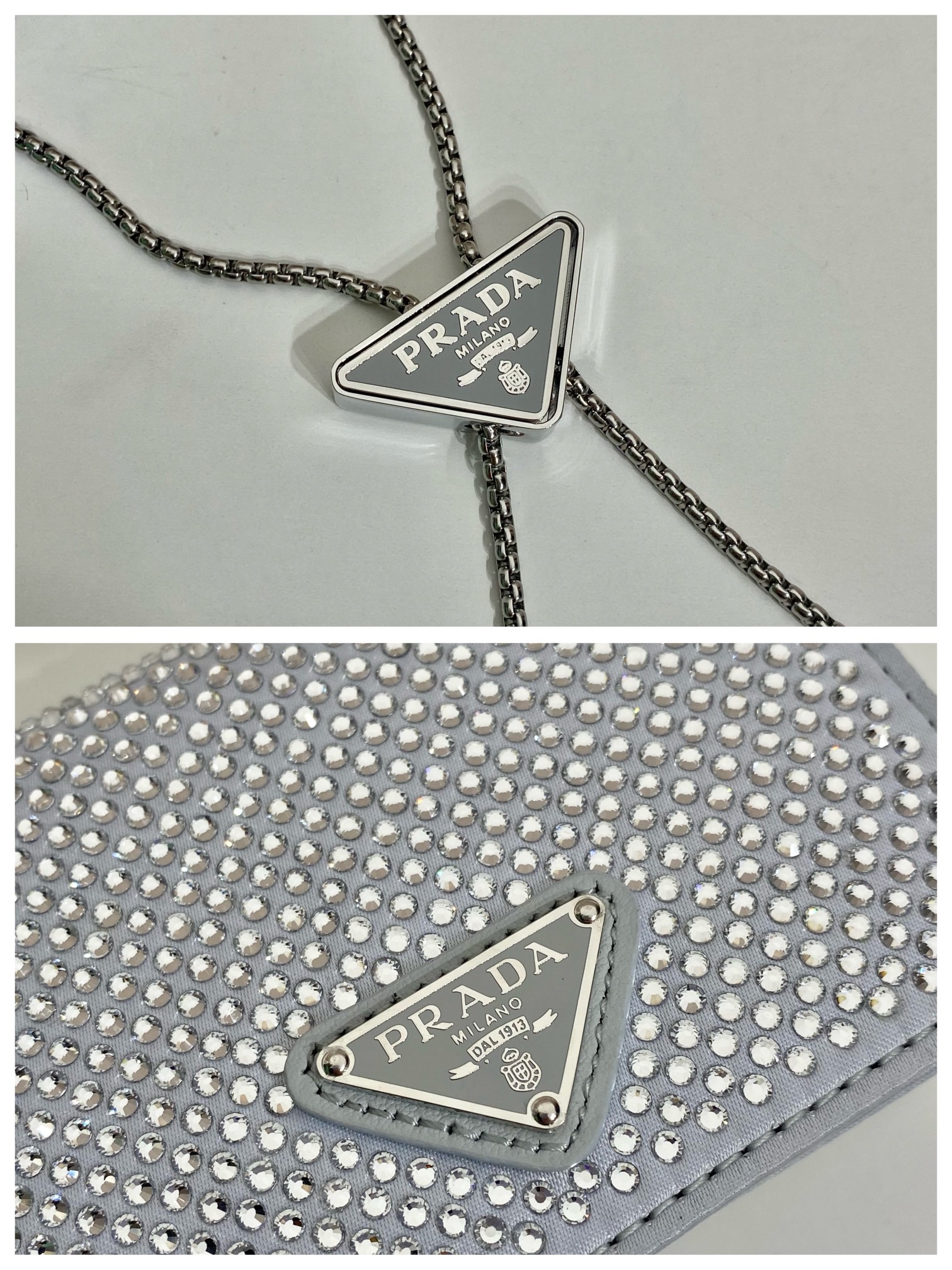 Pra*a cardholder with shoulder strap and crystals