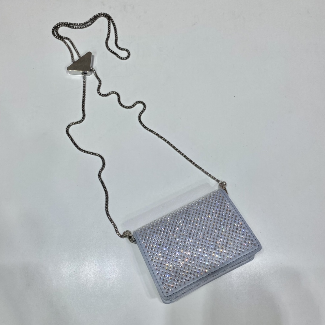 Pra*a cardholder with shoulder strap and crystals