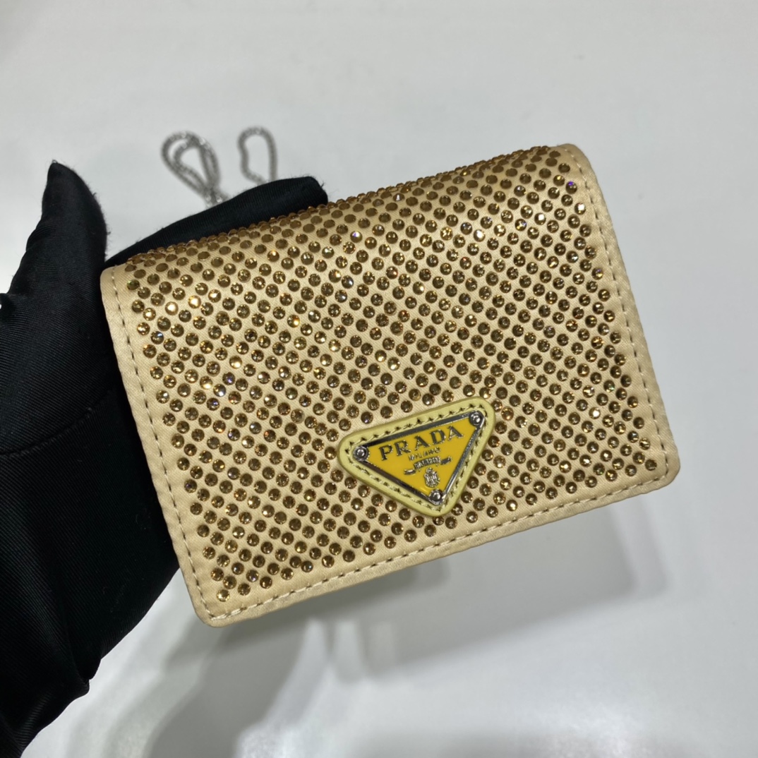 Pra*a cardholder with shoulder strap and crystals