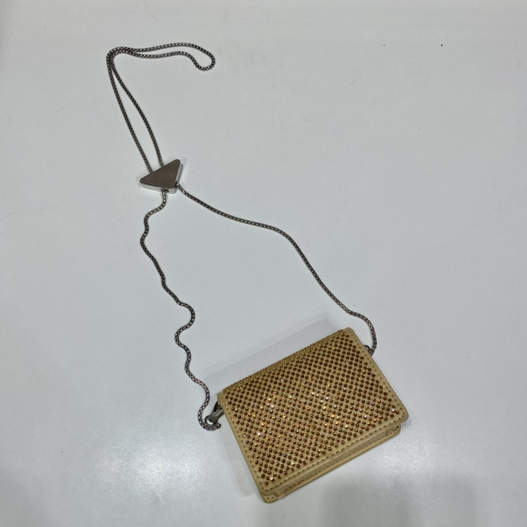 Pra*a cardholder with shoulder strap and crystals
