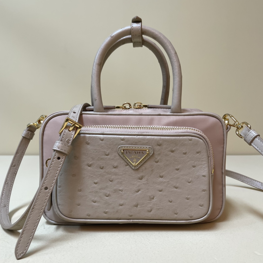 Pra*a re-nylon and leather two-handle bag
