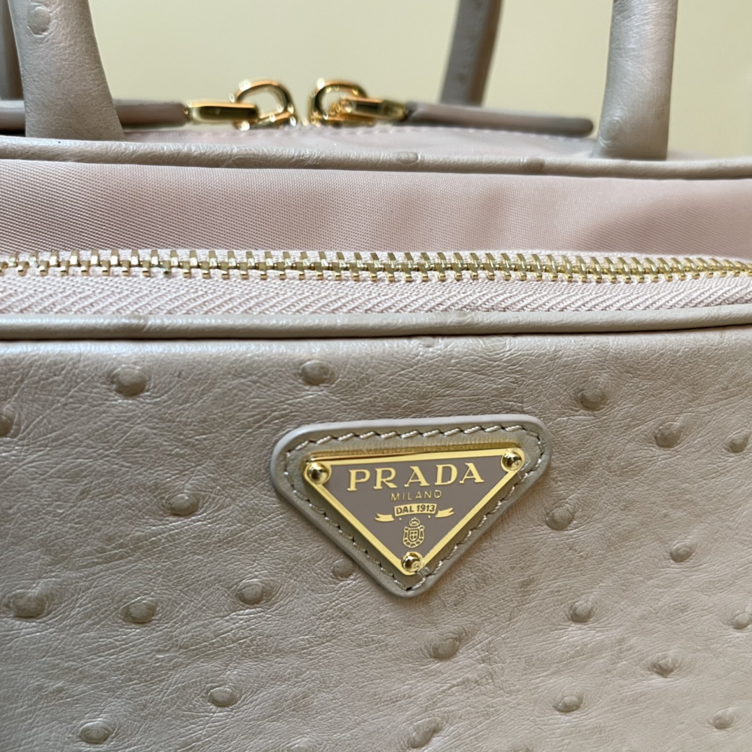 Pra*a re-nylon and leather two-handle bag