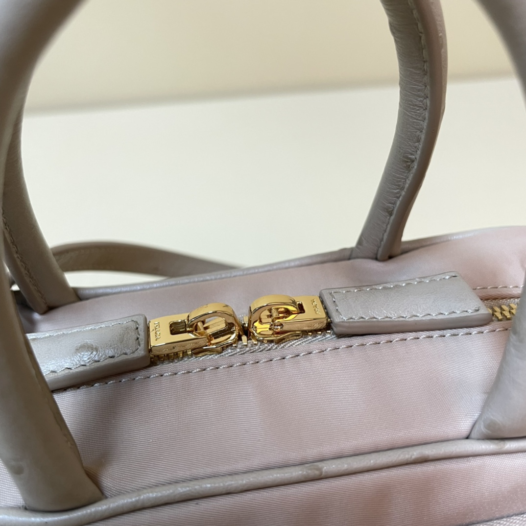 Pra*a re-nylon and leather two-handle bag
