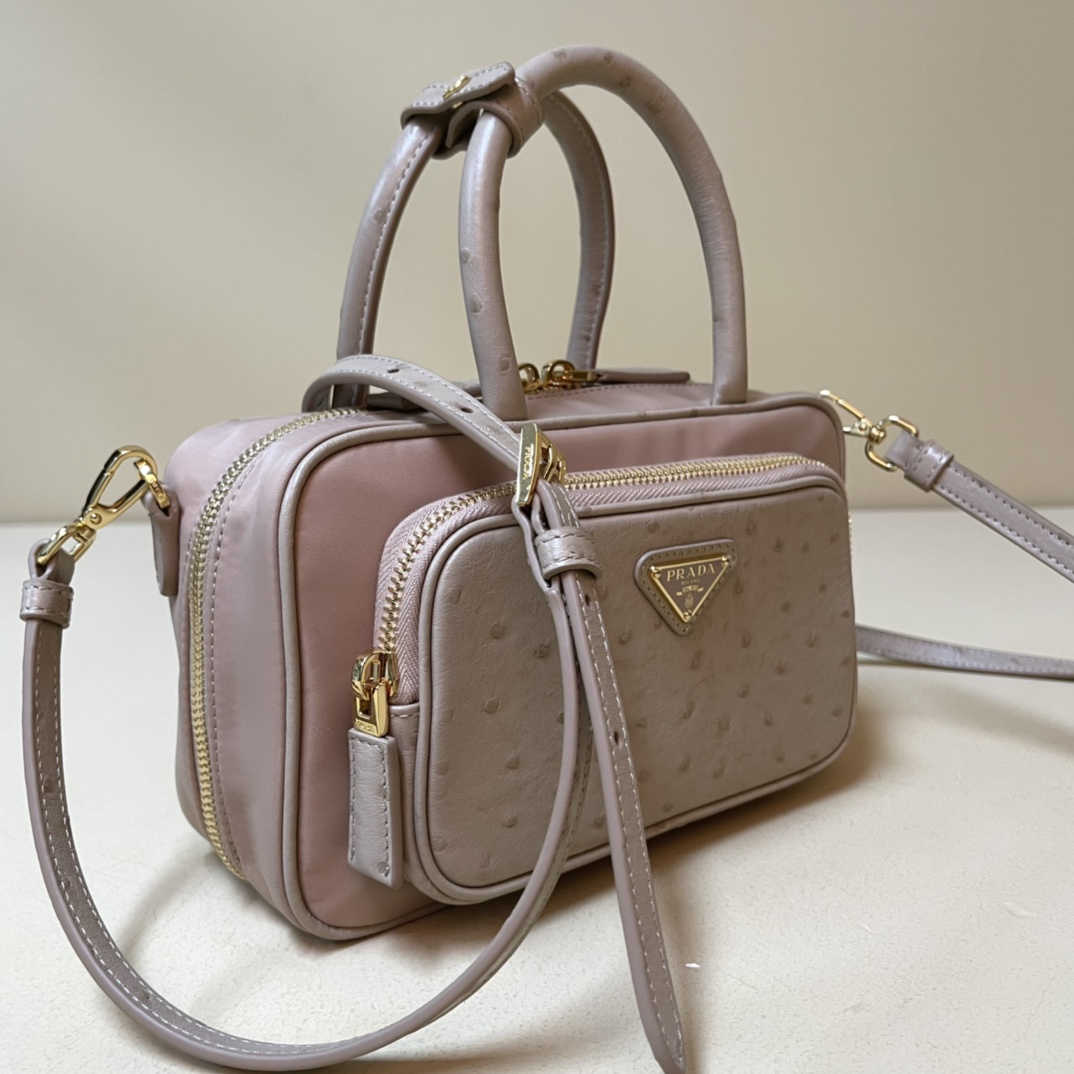 Pra*a re-nylon and leather two-handle bag