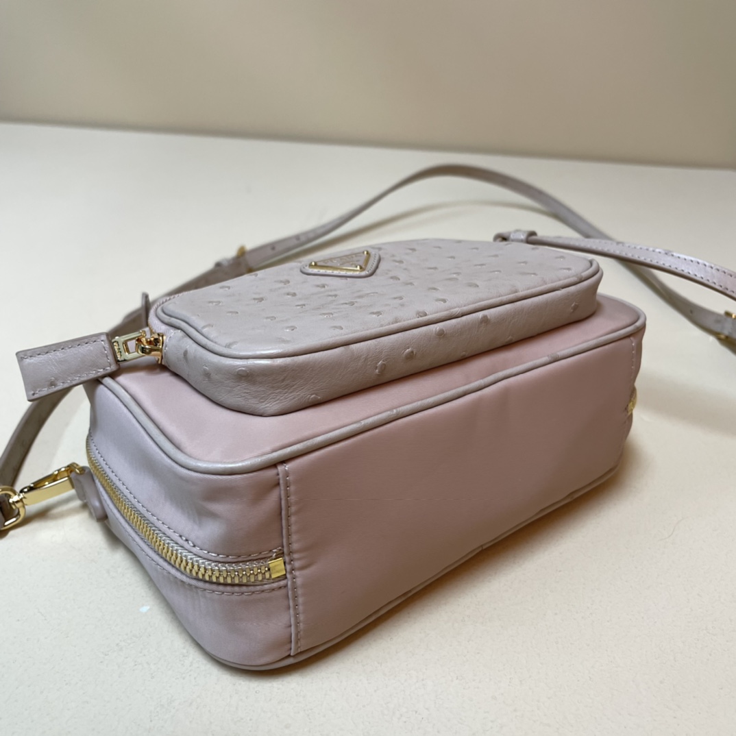 Pra*a re-nylon and leather two-handle bag