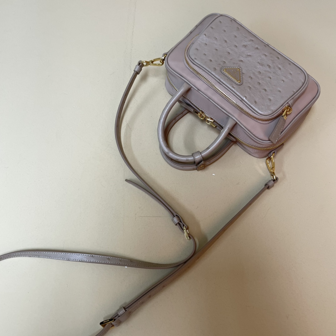 Pra*a re-nylon and leather two-handle bag