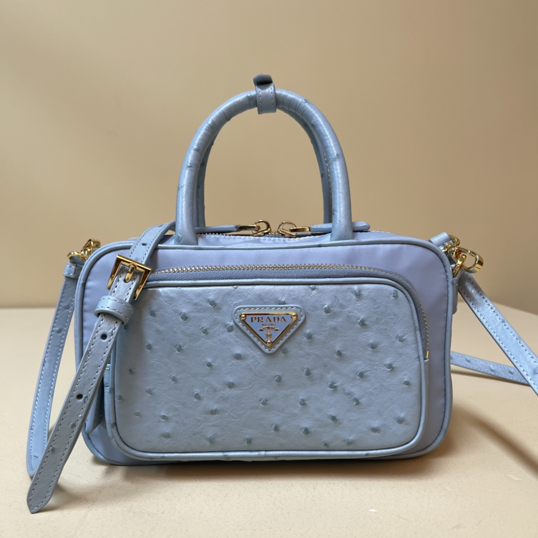 Pra*a re-nylon and leather two-handle bag