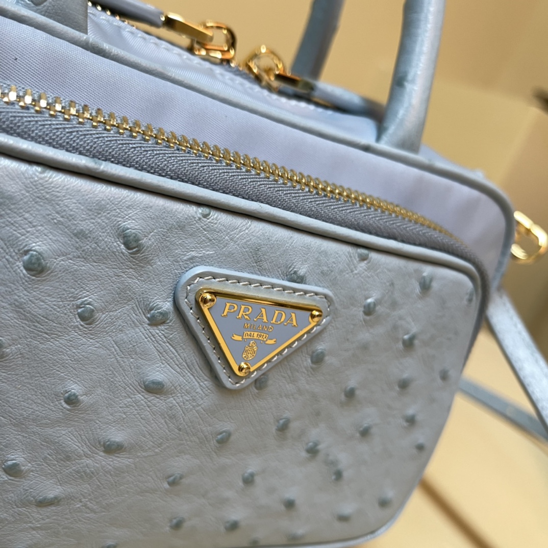 Pra*a re-nylon and leather two-handle bag
