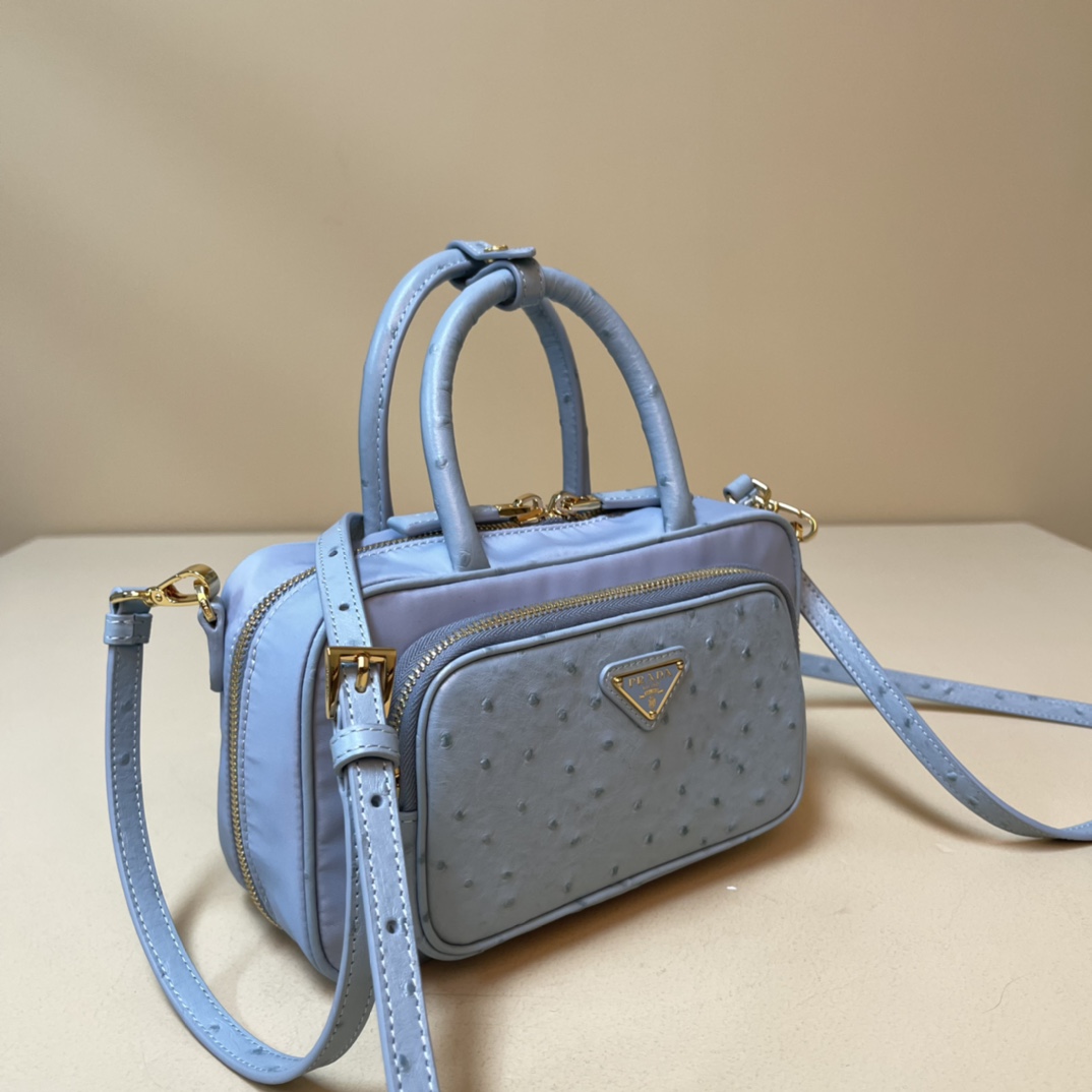Pra*a re-nylon and leather two-handle bag