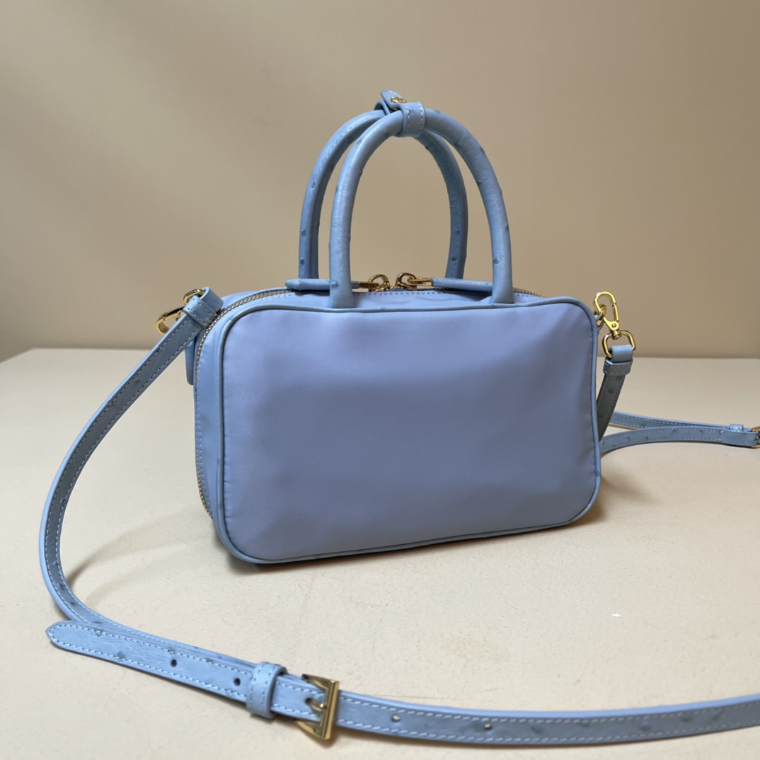 Pra*a re-nylon and leather two-handle bag