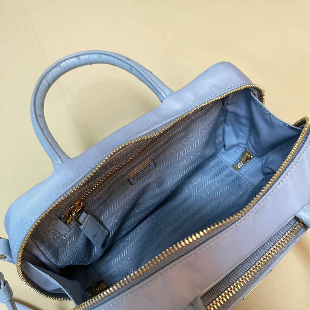 Pra*a re-nylon and leather two-handle bag