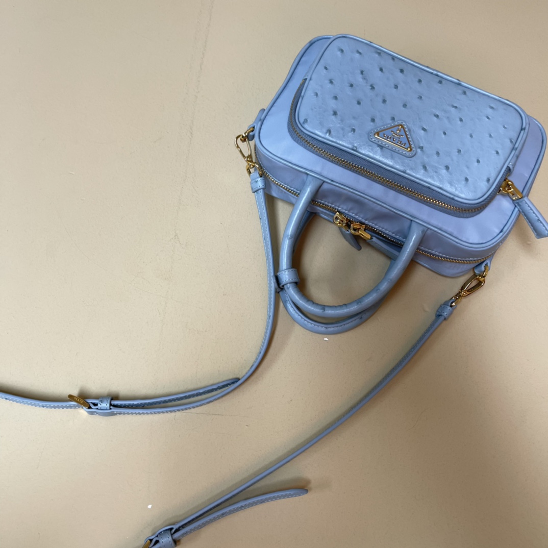 Pra*a re-nylon and leather two-handle bag