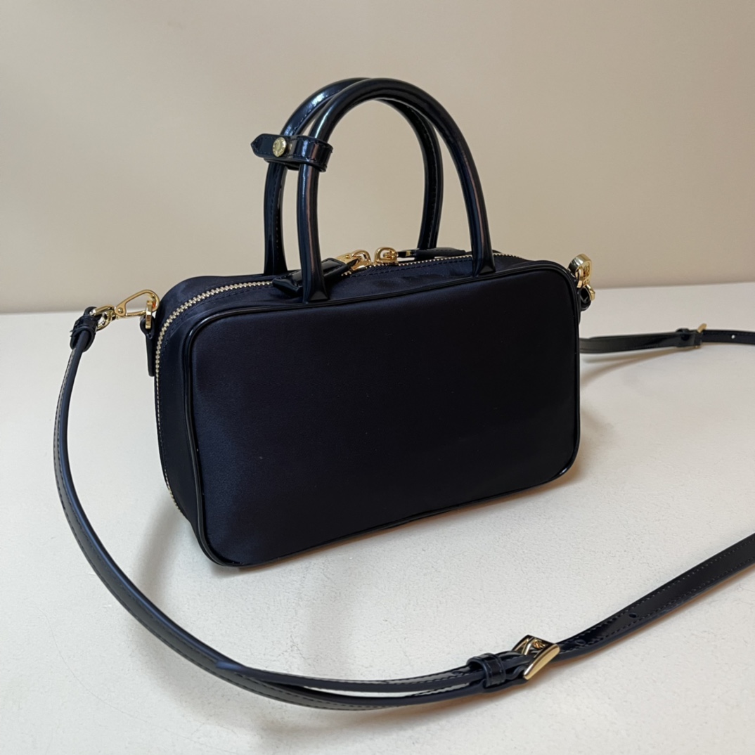 Pra*a re-nylon and leather two-handle bag