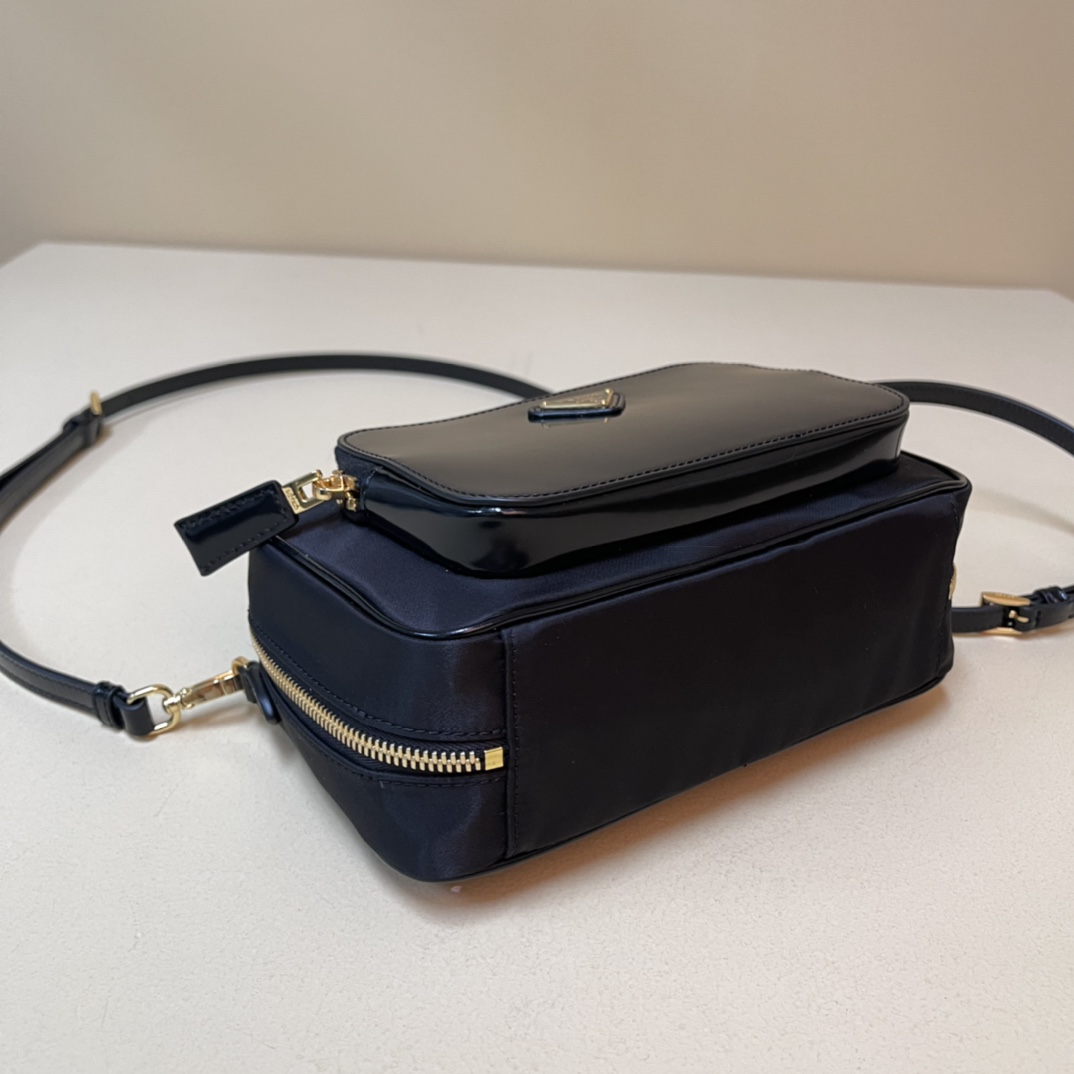 Pra*a re-nylon and leather two-handle bag