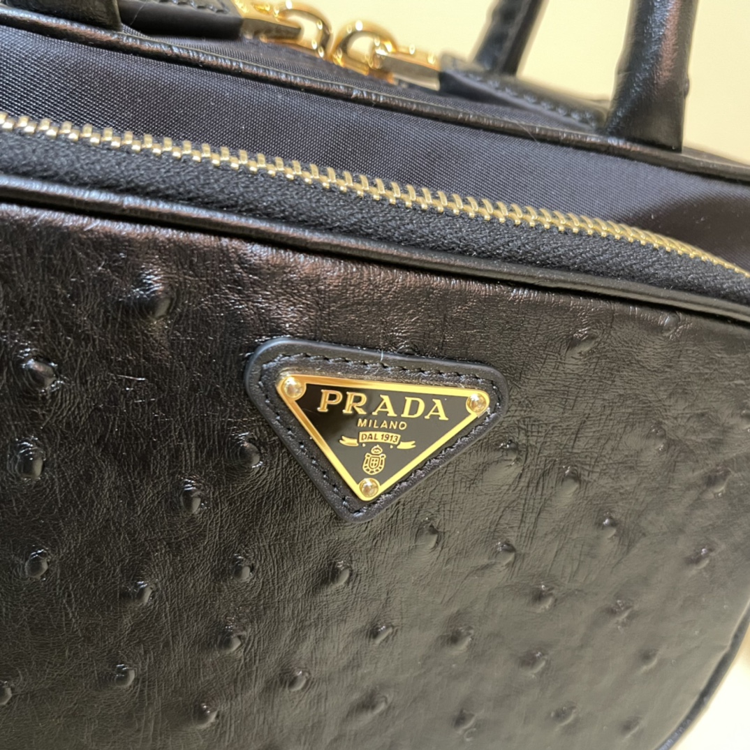 Pra*a re-nylon and leather two-handle bag