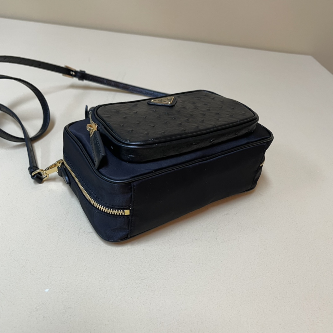 Pra*a re-nylon and leather two-handle bag
