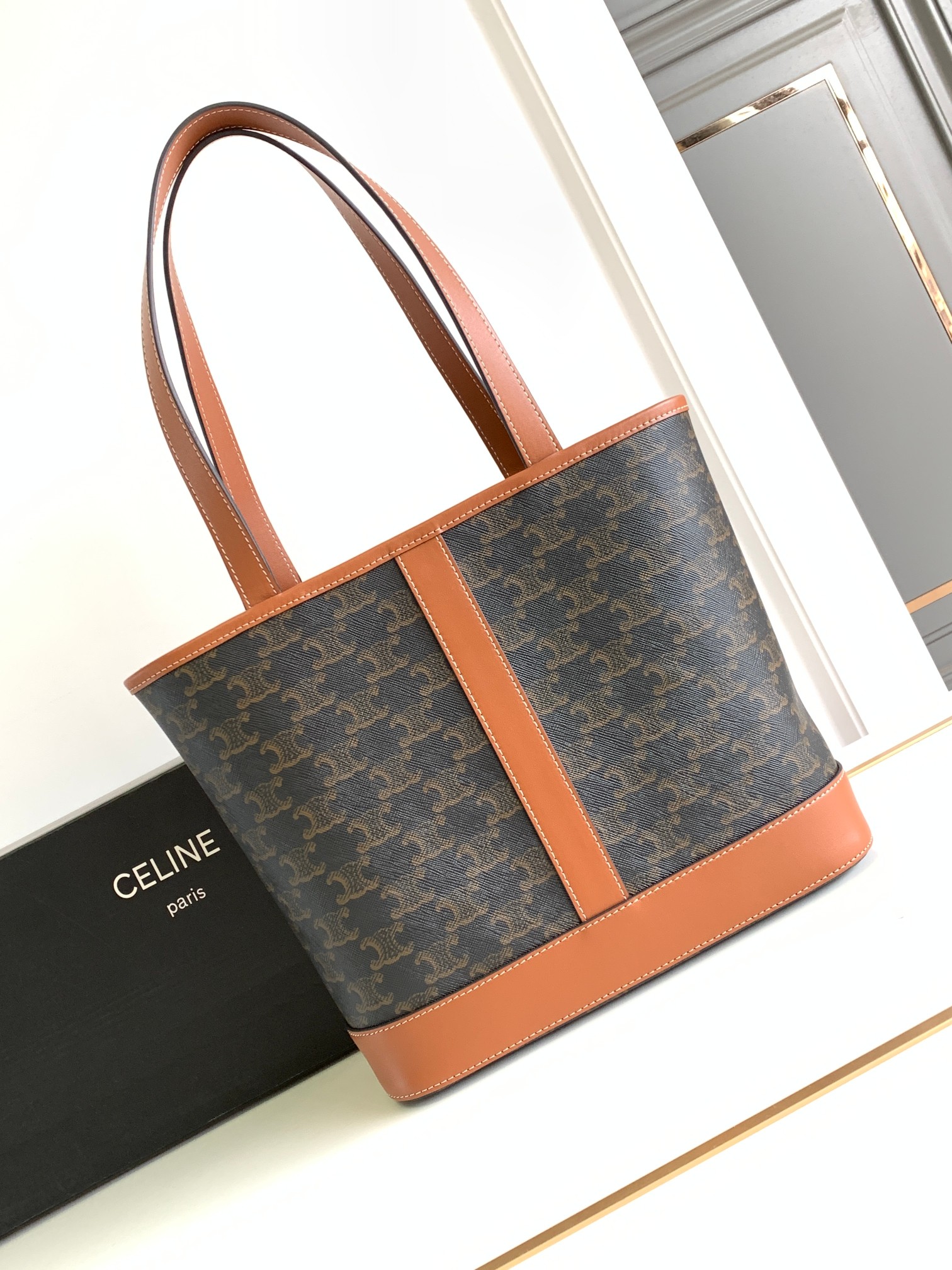 Ce**e small cabas in triomphe canvas and calfskin