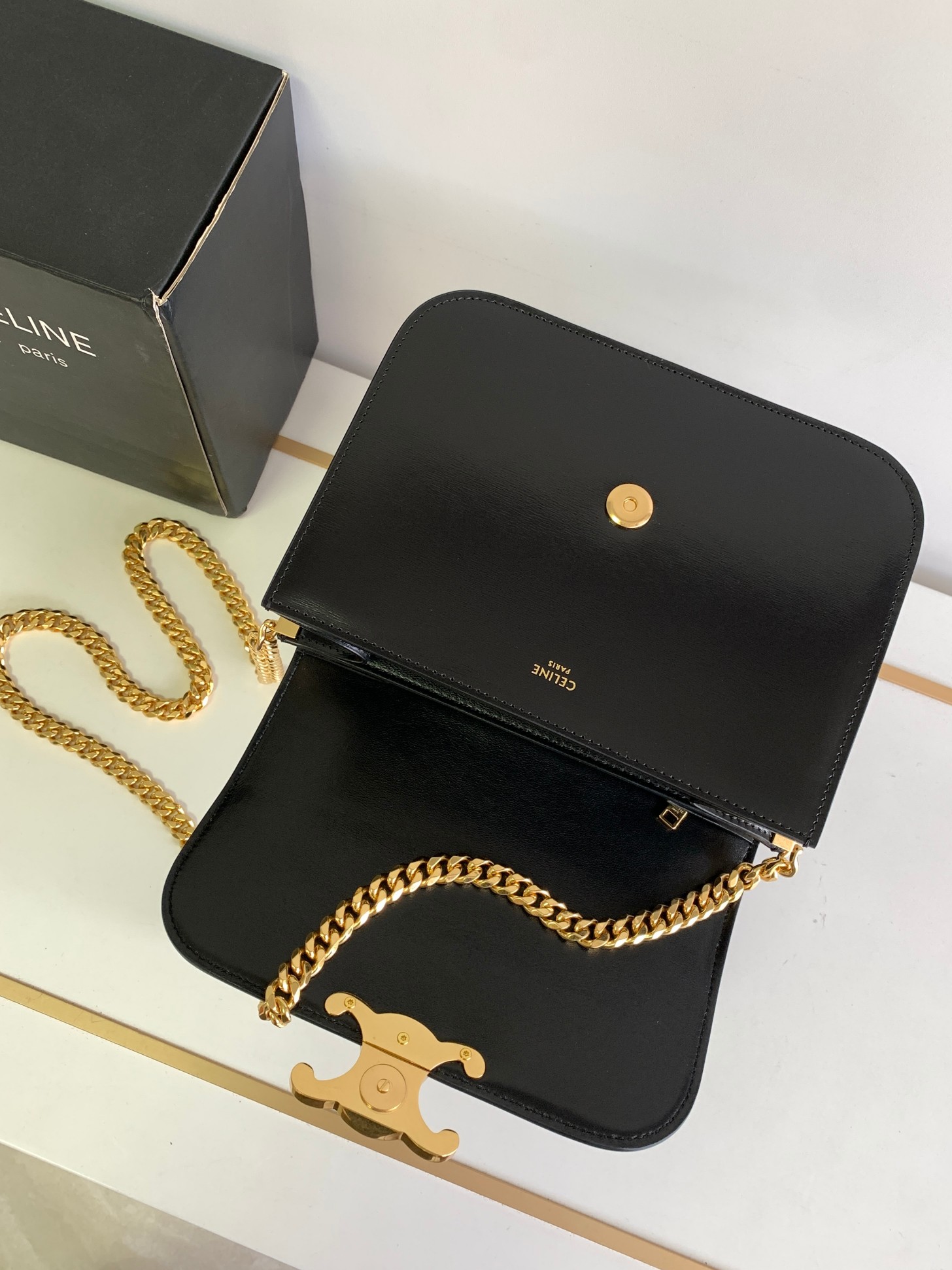 Ce**e medium college bag in shiny calfskin