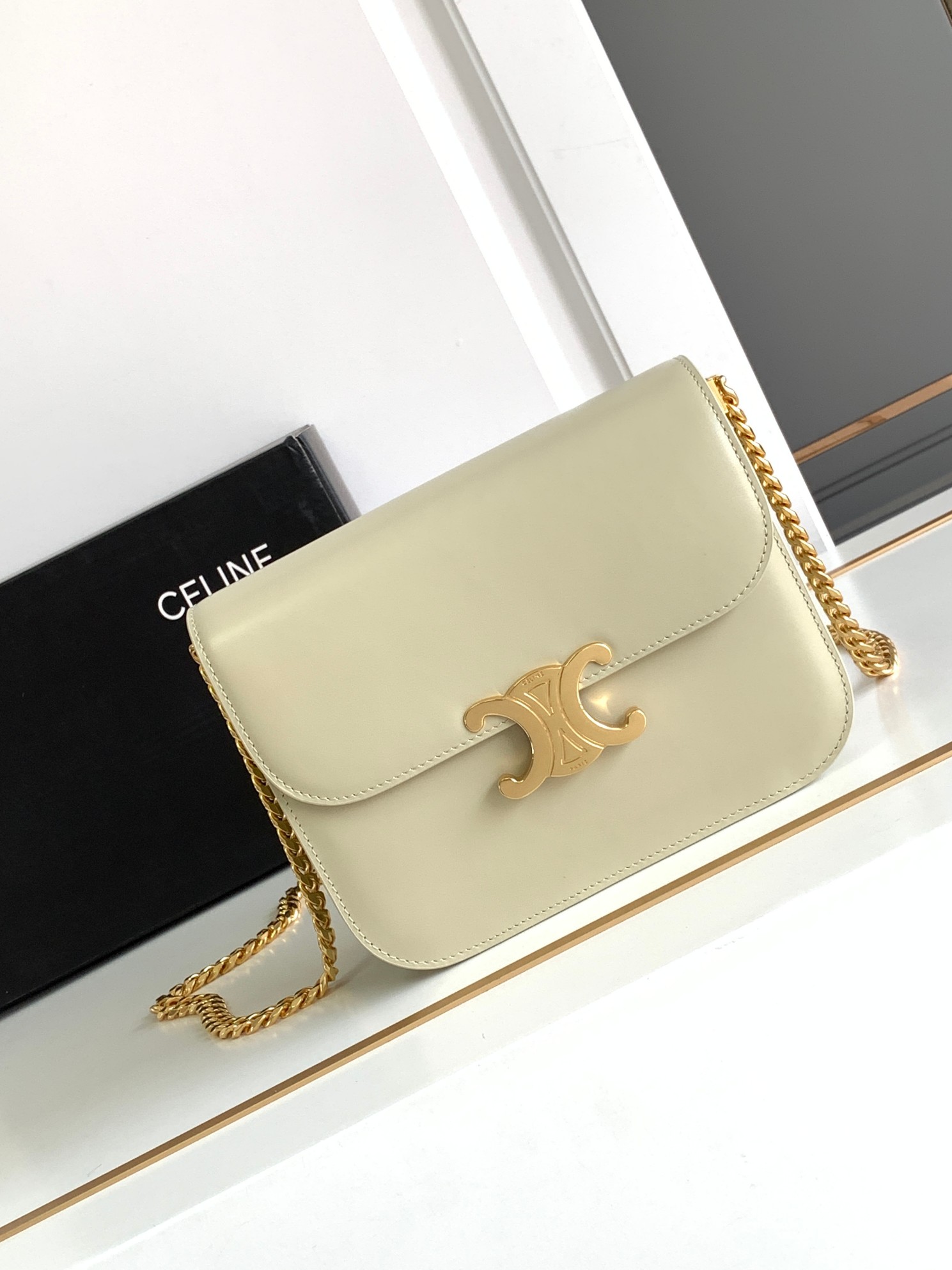 Ce**e medium college bag in shiny calfskin