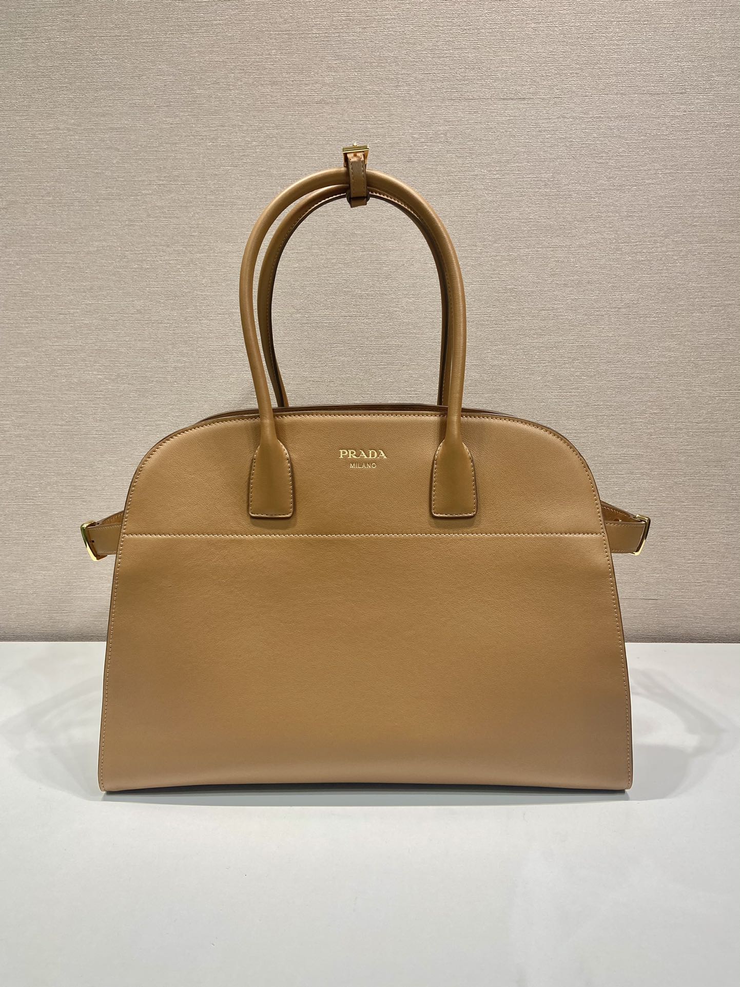 Pra*a large leather tote bag with buckles
