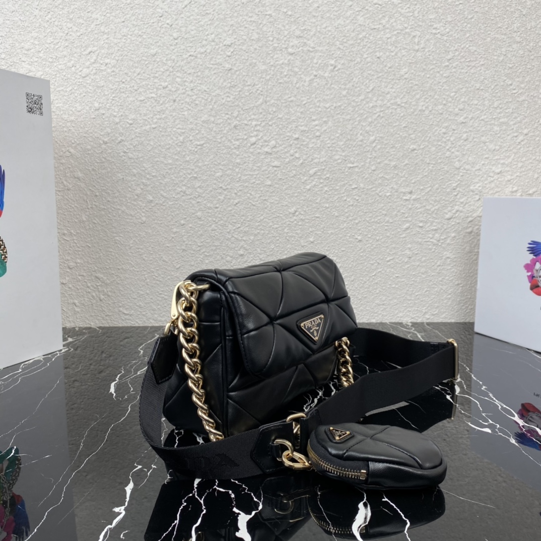 Pra*a system nappa patchwork shoulder bag