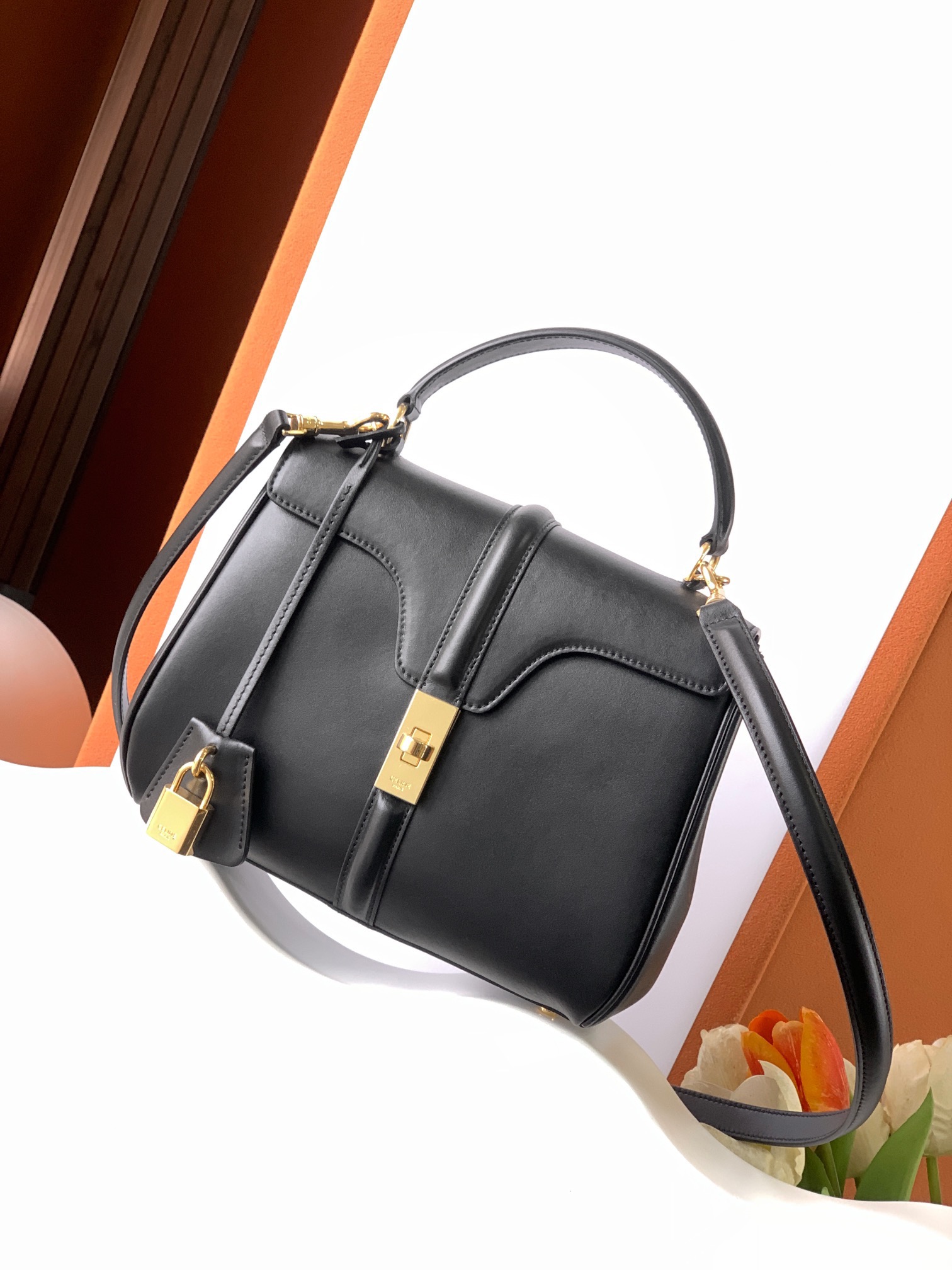 Ce**e small 16 bag in satinated calfskin black