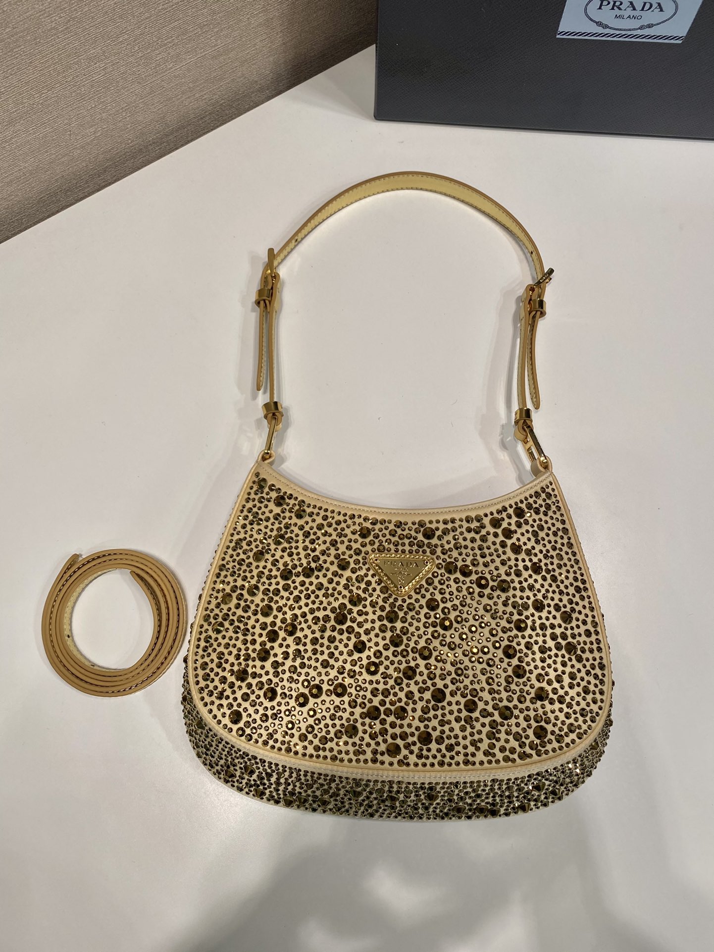 Pra*a cleo satin bag with crystals