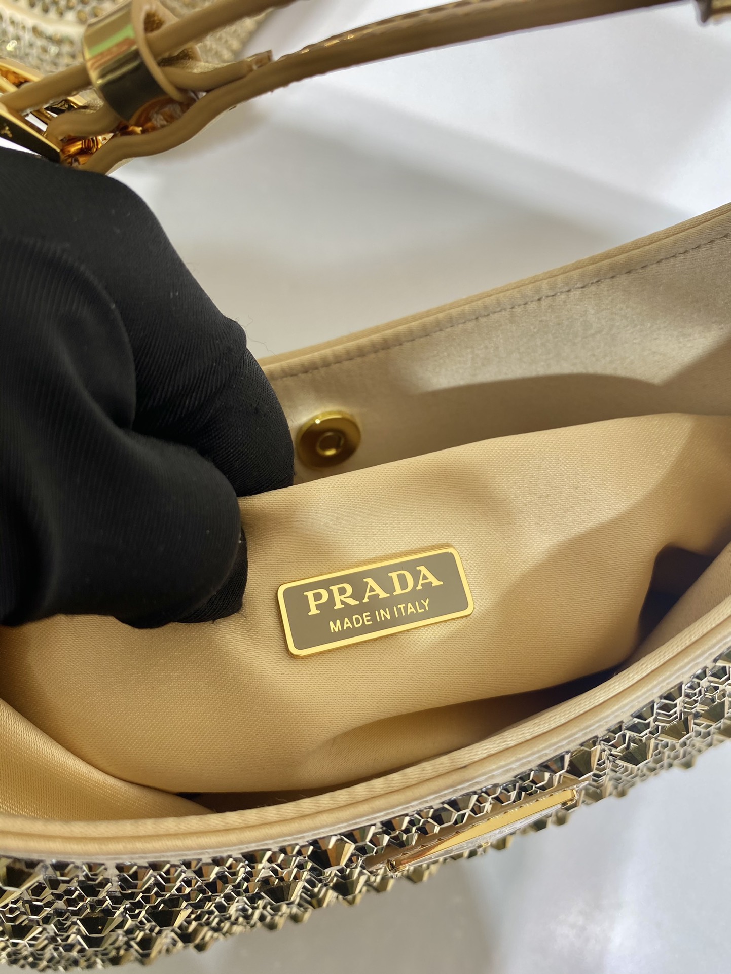Pra*a cleo satin bag with crystals