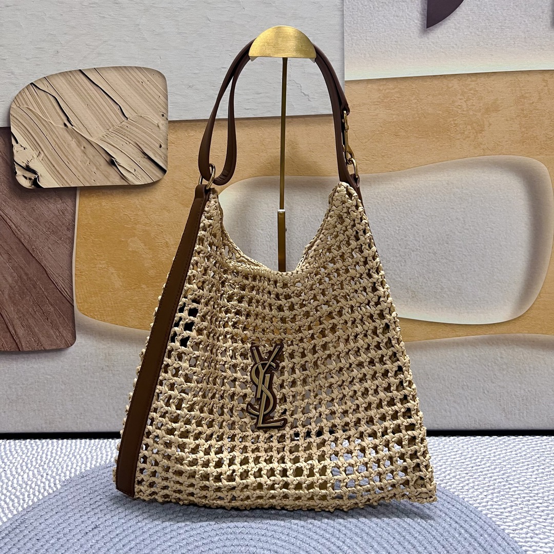YSL OXALIS BAG IN RAFFIA MACRAMÉ