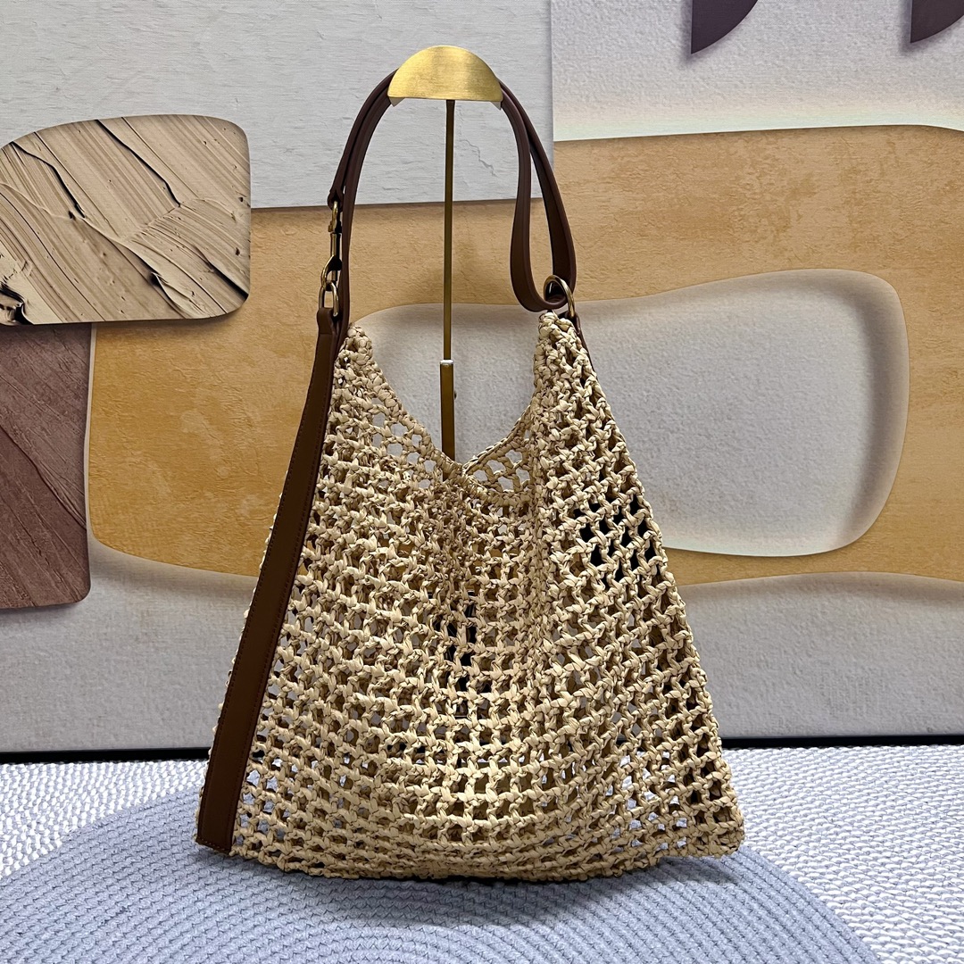 YSL OXALIS BAG IN RAFFIA MACRAMÉ