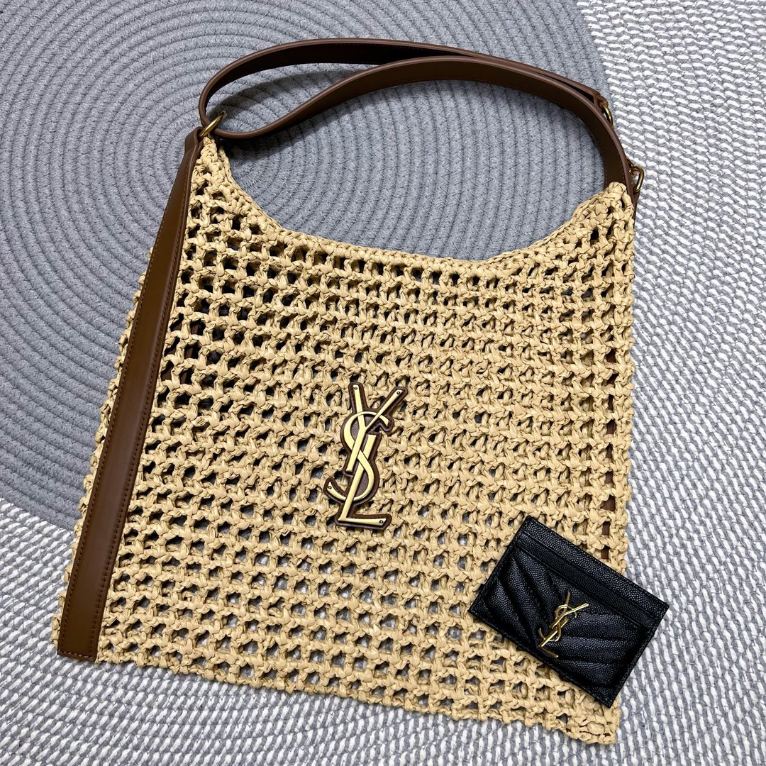 YSL OXALIS BAG IN RAFFIA MACRAMÉ