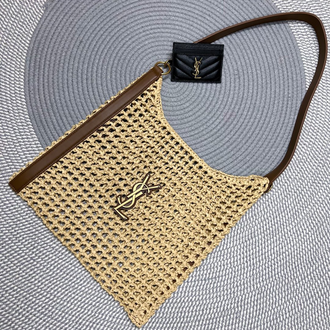 YSL OXALIS BAG IN RAFFIA MACRAMÉ