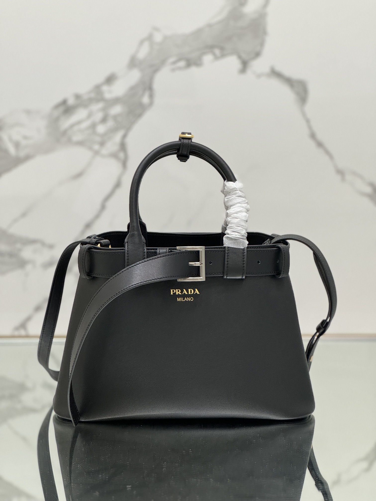 Pra*a buckle medium leather handbag with belt
