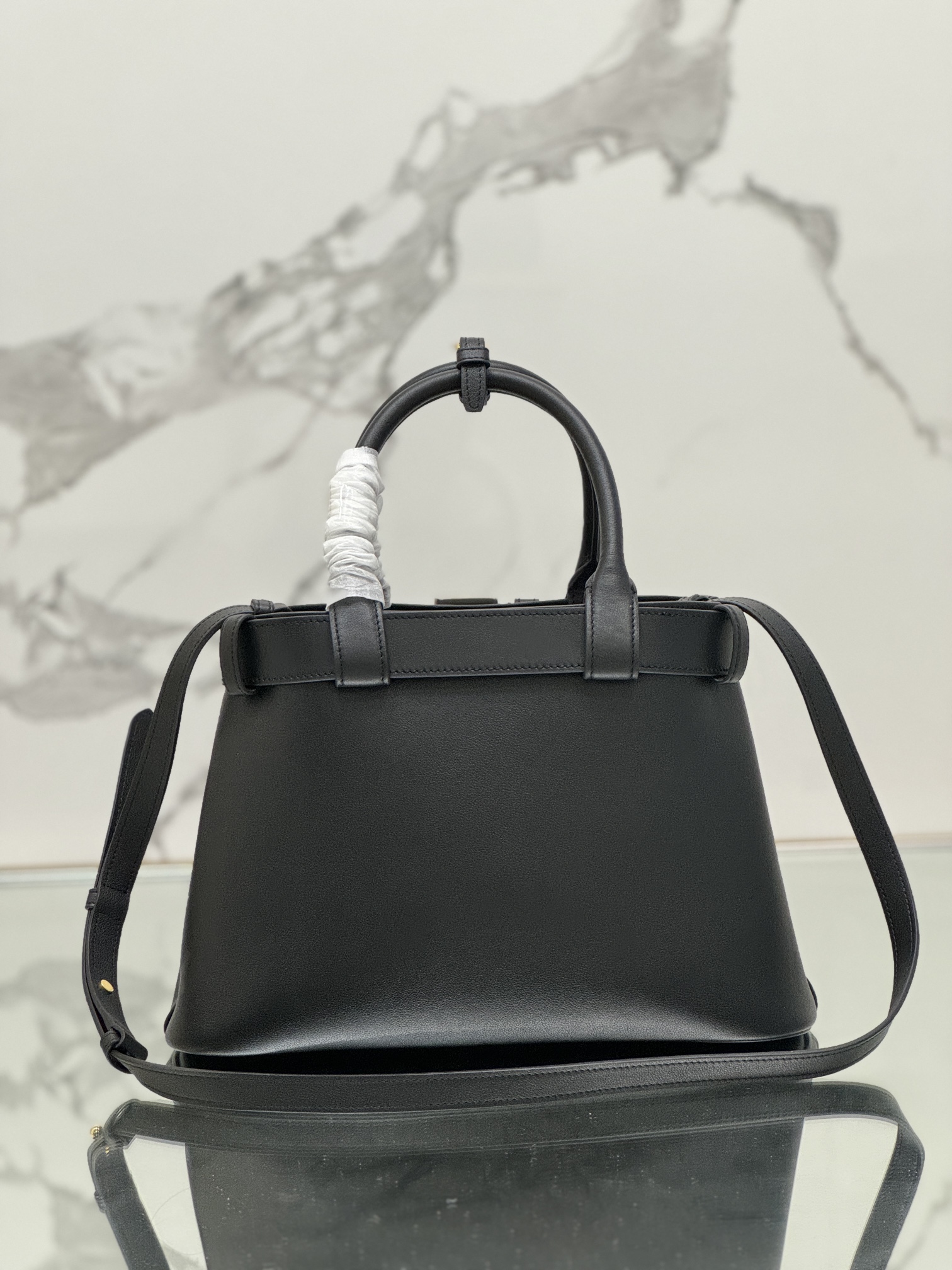 Pra*a buckle medium leather handbag with belt