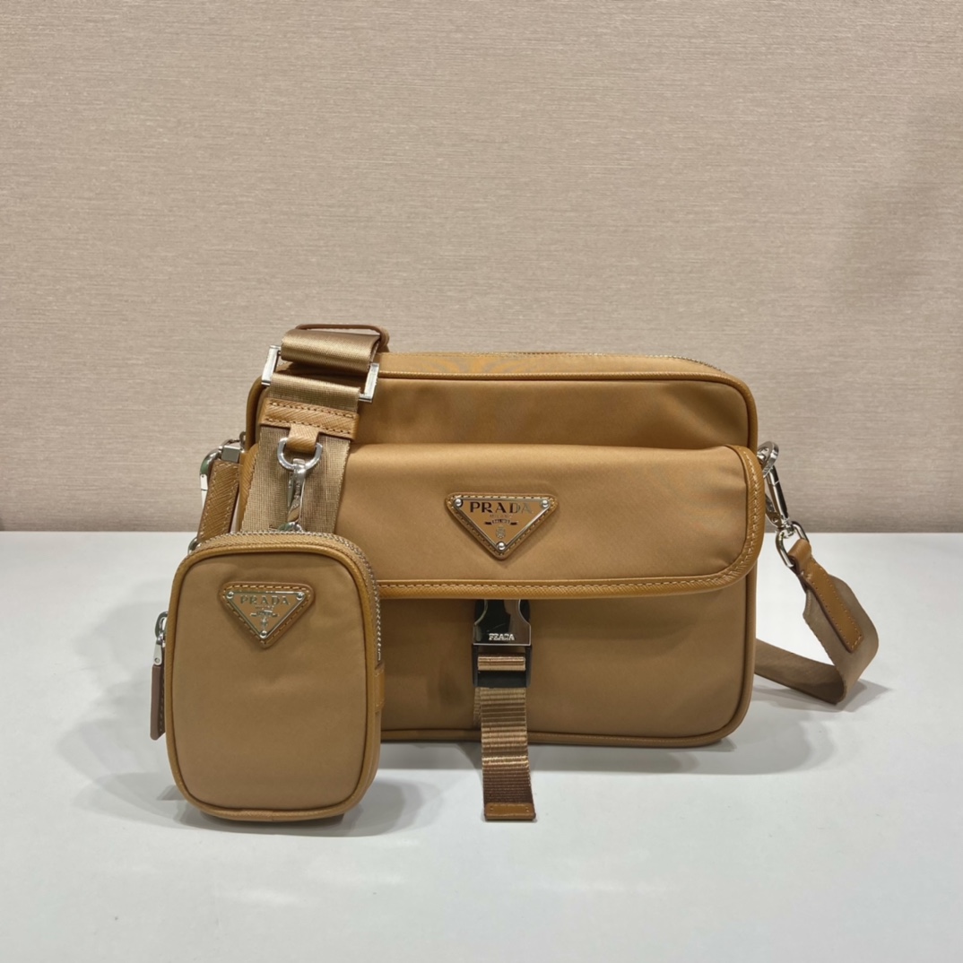 Pra*a re-nylon and saffiano leather shoulder bag