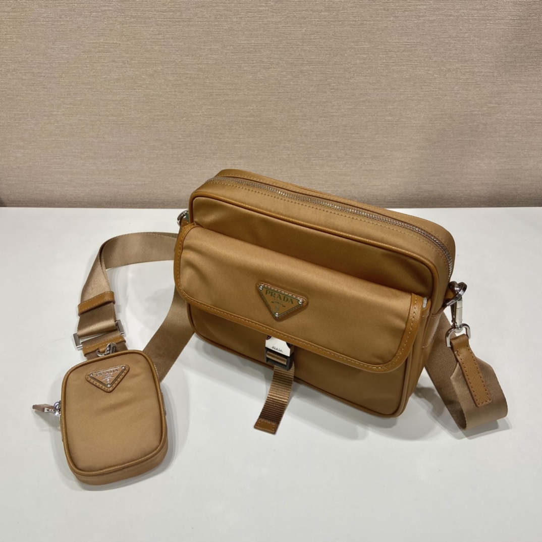 Pra*a re-nylon and saffiano leather shoulder bag