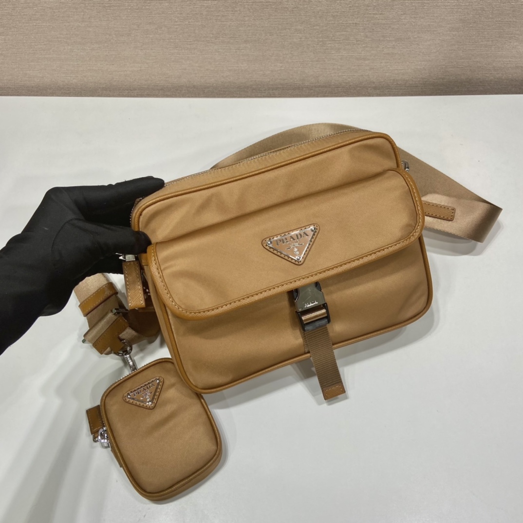 Pra*a re-nylon and saffiano leather shoulder bag