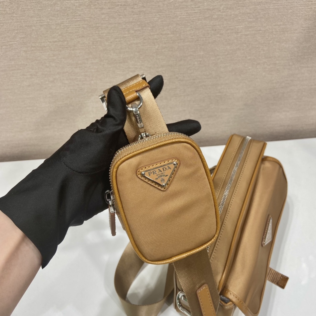 Pra*a re-nylon and saffiano leather shoulder bag