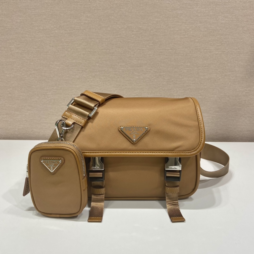 Pra*a re-nylon and saffiano leather shoulder bag
