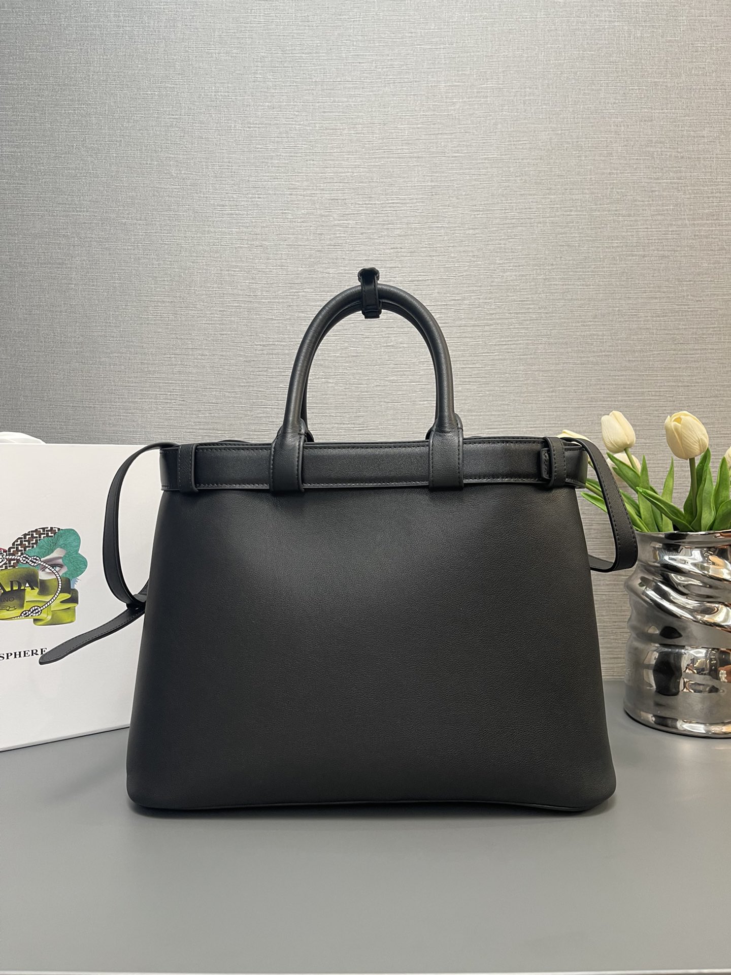 Pra*a buckle large leather handbag with belt