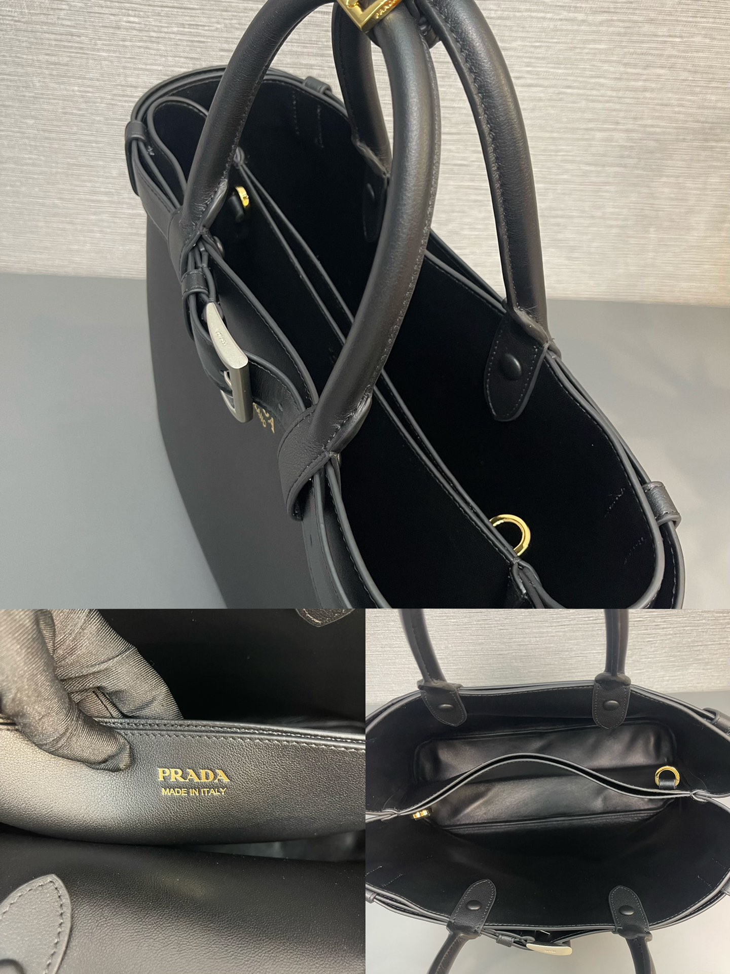 Pra*a buckle large leather handbag with belt