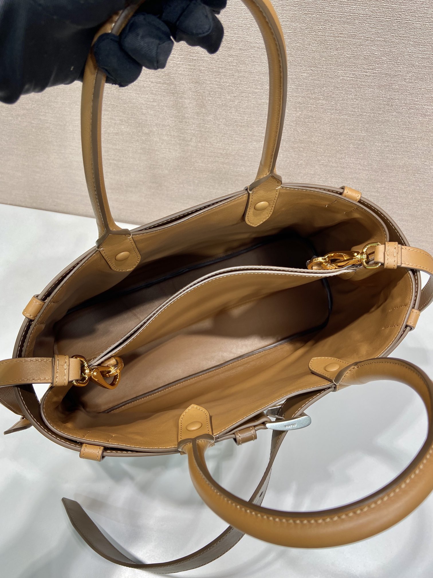 Pra*a buckle large leather handbag with belt