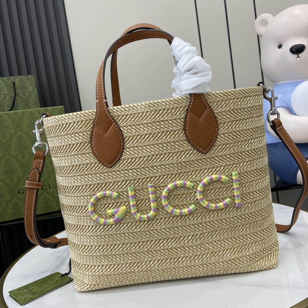 G*u*i small straw-effect tote
