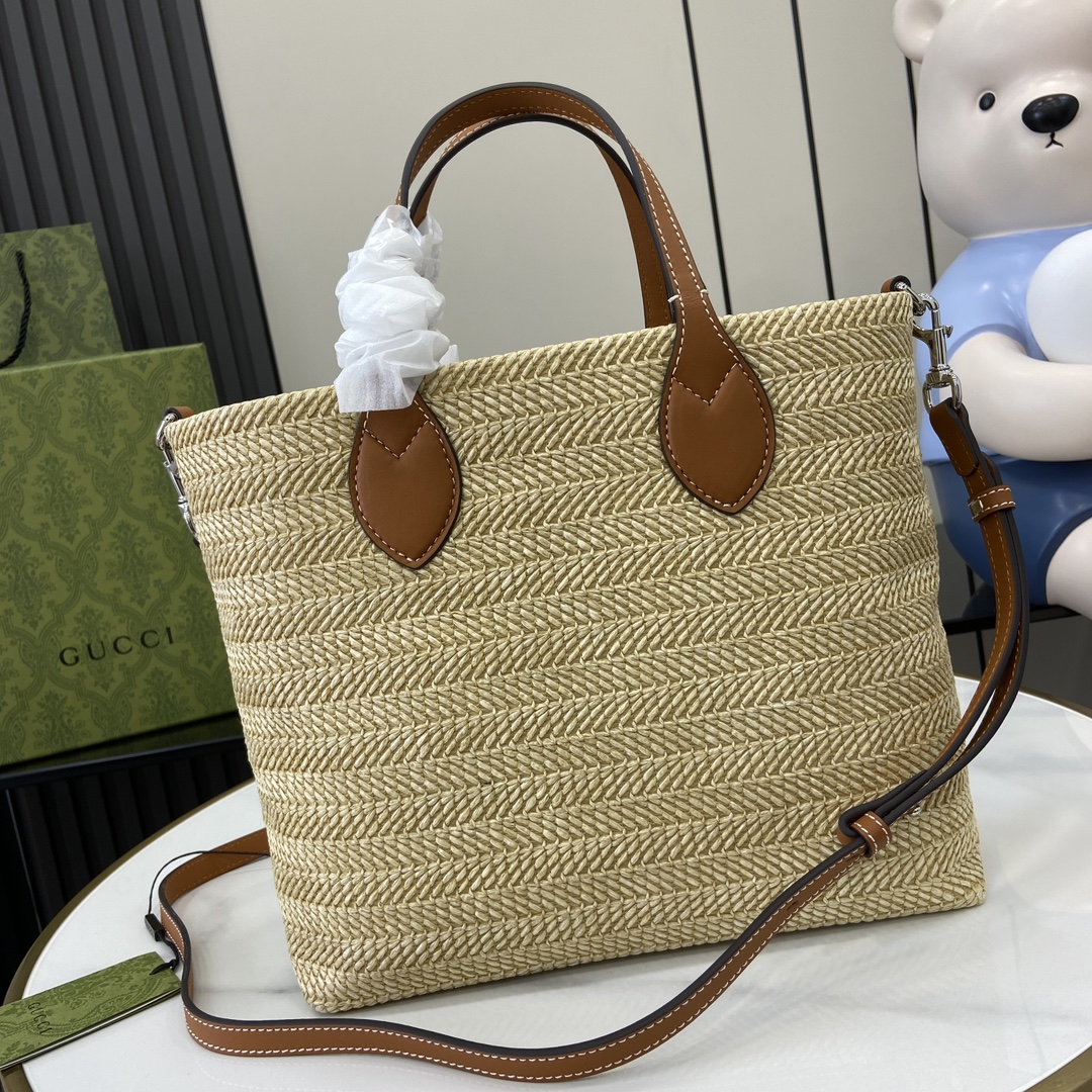 G*u*i small straw-effect tote